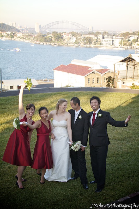 Bridal party having fun - wedding photography sydney